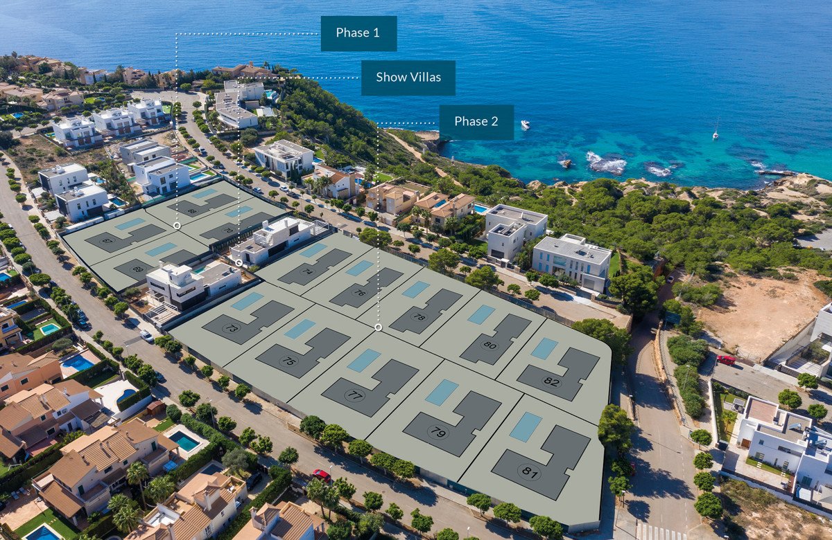 Nuevo proyecto de construcción para villa de lujo con piscina privada + vistas al mar + azotea en Puig de Ros